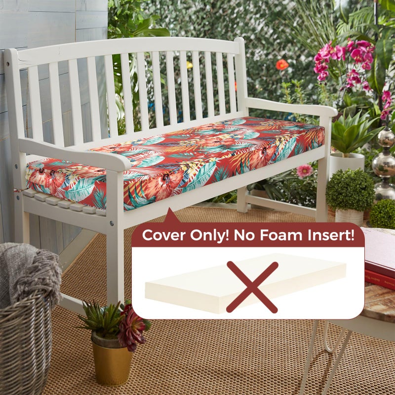 أغطية وسائد IN4 Care Patio Bench للأثاث الخارجي مع أربطة، غطاء وسادة أريكة/مقعد مقاوم للماء مقاس 54 × 18 × 3 بوصة لحديقة الشرفة المتأرجحة (غطاء بديل فقط) - زهور حمراء فلفلية - Image 3